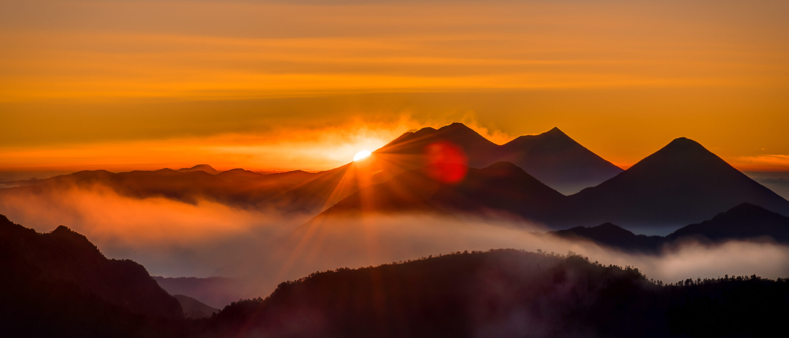 Beautiful sunrize over vulcanoes in Guatemala