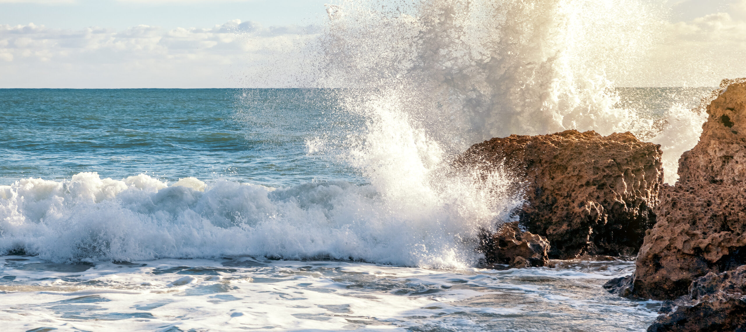 Ocean waves break against the rocks, Portugal, beautiful nature landscape
